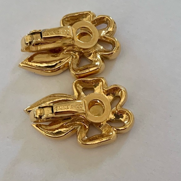 Vintage Nina Ricci bow tie earrings with crystal rhinestones clip on 1980s - Picture 3 of 9